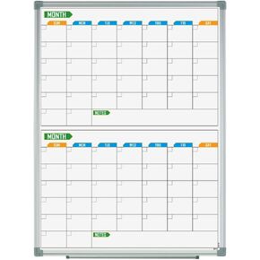 Lockways 2 Monthly Dry Erase Calendar Whiteboard, White Board Calendar 24" x 18", Wall-Mounted Aluminum Framed Calendar Board