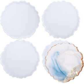 Resin Coaster Molds, 4 Pcs Silicone Coaster Molds, Silicone Agate Coaster Molds, Flower Edge Crystal Coaster Molds, Flower Silicone Coaster Molds, Silicone Flower Shape Tray Coaster Resin Molds Kit