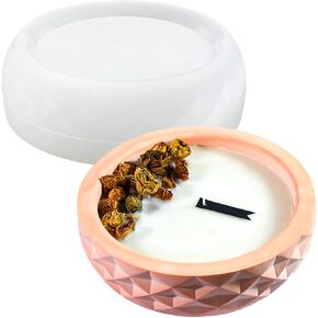 Diamond Shape Large Bowl Silicone Molds Flower Pot Silicone Mold Geometric Round Container Casting Mold Container Storage Mould Candle Holder Trinket Craft Making Decoration for DIY Art Crafts