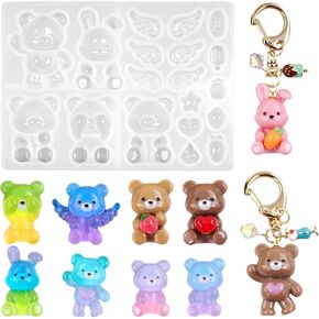 HyzaPhix 3D Bear & Rabbit Silicone Molds, Animal Epoxy Resin Molds for DIY Bear & Rabbit Keychain, Earring, Brooch, Hairpin