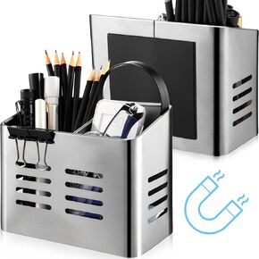 Magnetic Pen Holder Stainless Steel Metal Dry Erase Marker Holder Magnet Pencil Organizer Storage for Refrigerator Whiteboard Locker Home Office