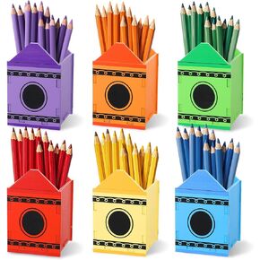 Yalikop 6 PCS Crayon Holder Crayon Organizer Pencil على شكل قلم خشبي ملون حامل مدرسة موزع علامة تخزين العلامة للعودة إلى المدرسة لمستلزمات التخزين الفنية في الفصل الدراسي