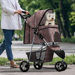 Pet Stroller for Small Dogs 10 lbs, Dog Stroller for Medium Dogs 30 lbs, Cat Strollers for 2 Cats, 3 Wheels Foldable Jogger Puppy Stroller with Storage Basket and Cup Holder, Navy Blue