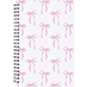 Coquettee Pink Bow Notebook - Preppy Stuff Preppy School Supplies Cute Spiral Notebook 5.5 x 8.3 Inches Aesthetic Journal School Office Stationary for Girly Women