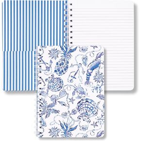 Lilly Pulitzer Hardcover Mini Spiral Notebook, 8.25" x 6.5" Small Journal with 160 College Ruled Pages (Resort White Barefoot Beachcomber)