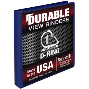 Samsill Durable 1 Inch Binder, Made in The USA, D Ring Binder, Customizable Clear View Cover, Dark Blue, Holds 225 Pages