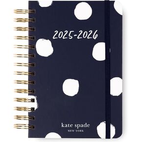 kate spade new york Daily Planner 2025-2026 Medium Agenda August 2025-December 2026, Hardcover Weekly and Monthly Spiral Planner with Stickers (Navy Painted Dot)