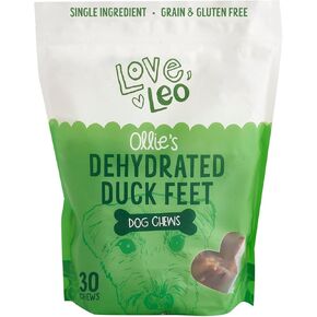 Love Leo Dehydrated Duck Feet for Dogs (30 Count) – 100% Natural, Grain-Free, High-Protein Duck Feet Dog Chews for Dental Health and Training Rewards