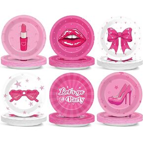 60Pcs 7 Inch Hot Pink Paper Plates Pink Princess Party Supplies Let's Go Party Birthday Decorations Hot Girls Disposable Tableware Dessert Plates for Girls Women Birthday Bachelorette Bridal Shower
