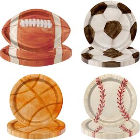 Sports Birthday Party Decorations 40Pcs Sports Party Plates Football Soccer Basketball Baseball Paper Plates for Sports Theme Party Supplies