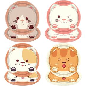 40 PCS Cat Birthday Plates Pet Party Decorations, 4 Colors Cat Paper Plates Birthday Party Plates for Kids Pet Cat Party Supplies Kitten Party Decorations, 9 Inch