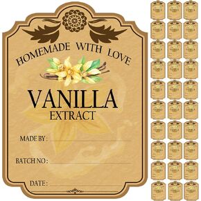 30PCS Vanilla Extract Labels, Holiday Gift Stickers Homemade Vanilla Stickers, Vintage Vanilla Extract Labels for 8 oz,16 oz Bottles (2.95in X 2.16in)