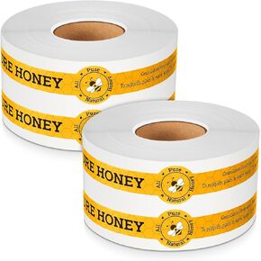 Lincia 1000 Pcs Safe Secure Tamper Proof Stickers for Pure Honey 1 x 9 Inches Tamper Evident Seal Stickers Honey Labels Bee Tape for Bottle Lid Coffee Milk Jars Drink Food Delivery Freshness, 2 Roll