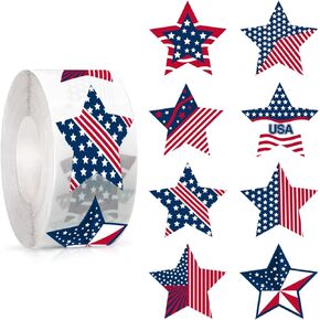 500 Pcs Patriotic Stickers 1.5 in Self Adhesive Star Labels Memorial Day Reward Stickers,for Baking Bag Party, Military Party Favor Gift,Clothes,Card,Envelopes,Classroom,Scrapbook Decor