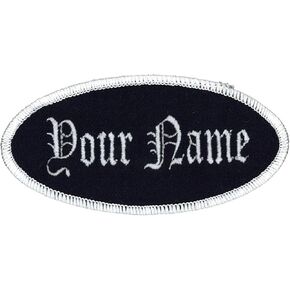 Oval Name Patch Uniform Work Shirt Custom Embroidery White with Red Border, Iron
