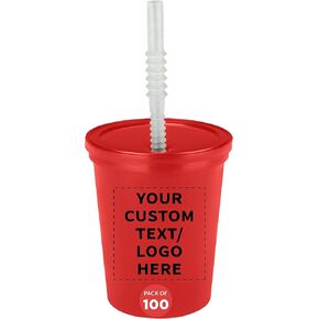 DISCOUNT PROMOS Custom Plastic Stadium Cups 16 oz. Set of 50, Personalized Bulk Pack - Perfect for Birthdays, Weddings, Picnic, Beach, Parties - White