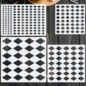 Diamond Stencils – 4 PCS Harlequin Reusable Templates for Painting on Wood, Wall, Furniture, Cards, Fabric, and DIY Home Decor