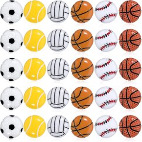 30Pack Slime Charms Assorted Sport Ball Flat Back Charms Sports Beads for Bracelets Making Football Volleyball Tennis Baseball Basketball Flat Back Resin for DIY Crafts Scrapbooking