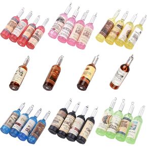 SUNNYCLUE 28pcs Resin Wine Bottle Charms Large Wine Bottles Label Random Charms Small Lifelike Pendants Earring Necklace Keychain Dangles for Beginners Starter DIY Jewelry Making Accessories