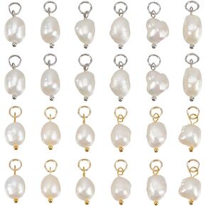 Beebeecraft 40Pcs 2 Colors Freshwater Pearl Charms Natural Cultured Baroque Irregular Rice Pearl Dangle Drop Mini Pendants Charms with Jump Rings for DIY Bracelet Necklace