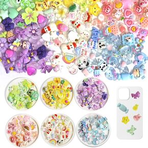 125PCS Slime Resin Charms 6 Colors Assorted Cute Charm Heart Bow Candy Charms Flatback Slime Charm Aesthetic Nail Beads for DIY Crafts Phone Cases