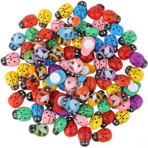 100pcs Wooden Ladybug Stickers Self Adhesive Wood Bees and Wood Ladybugs Mini Realistic Ladybug Decor for DIY Crafts, Scrapbooks, Home Birthday Garden Party Decoration Mixed Color
