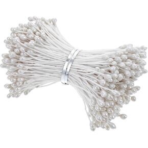 1500 Pcs 3mm Pearl Flower Stamen Double Heads Flower Stamen Artificial Flowers Stamens Pistil Matt Pearlized Floral for DIY Christmas Card Making Wedding Decoration White