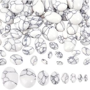 PH PandaHall 66pcs 8 Sizes White Turquoise Gemstone Cracked Cabochons, Oval Gemstone Cabochons Stone Dome Tile Gems Embellishment for Earrings Bracelets Jewelry DIY Craft Costumes Card Making
