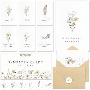 24 Pcs Sympathy Cards with Envelopes, Bulk Condolence Cards with Thoughtful Messages with Adhesive Envelopes and Stickers, 6 Unique Designs