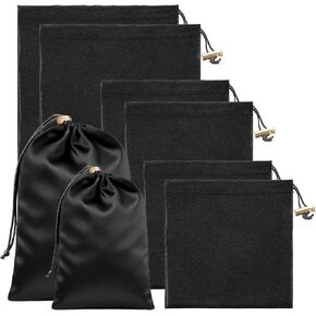 Adult Toy Storage Bags, 6 Pcs Quality Satin Silk Drawstring Pouch Adjustable Microfiber Toy Organizer Bags Gift Bags Foldable Ditty Bag for Women Men Toy Underwear Sunglasses Cosmetic, 3 Sizes (Black)