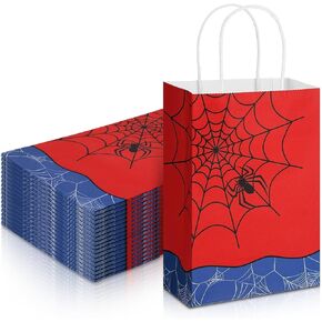 24 Pcs Spider Party Favors Bags with Handles Red Black Blue Kraft Treat Bag Spider Goodie Bags Cartoon Birthday Party Decorations 8.25 x 5.9 x 3 Inches for Birthday Party Gift Supplies Candy