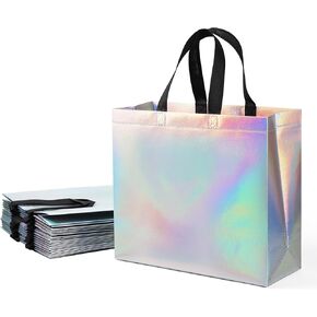 huichuan Set of 25 Iridescent Gift Bags - Reusable Gift Bags with Handles, Non-woven Bag Bulk for Wedding, Holiday, Party - 12.6x4.7x11 In