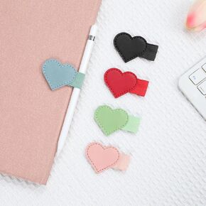 5 PCS Pen Loop Holder,Heart Self-Adhesive Pencil Holder PU Leather Pencil Elastic Loop Designed for Notebooks, Journals, Calendars,Teacher Supplies