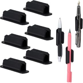 6 Pack Pen Holder for Desk, Silicone Adhesive Pencil Holders, Flexible Pen Holder & Marker Clip for Classroom Office Desk or Any Surface, Teacher Student Accessories Supplies(Black)
