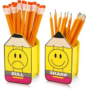 2Pcs Pencil Shaped Holder Sharp and Dull Pen Holder Yellow Back to School Wooden Pencil Dispenser Storage Organizer for Classroom Office Student Teacher Management Supplies