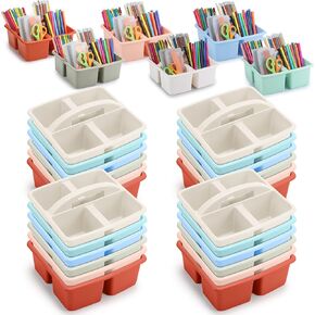 Colorful Portable Plastic Storage with 4 Compartment Caddy Organizer Boho with Handles for Home Library and Office Organization Supplies (12 Pack)