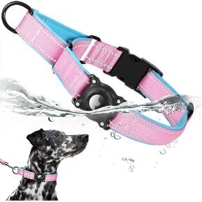 Airtag Dog Collar with Martingale Design, IP68 Waterproof Air Tag Dog Collar Holder, Adjustable Reflective Soft Padded Nylon Dog Collar for Large Medium Small Dogs
