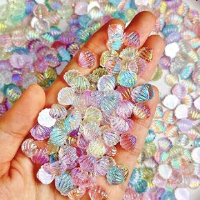 200Pcs Seashell Nails Charms 3D Resin Summer Ocean Nails Art Charms Colorful Aurora Shell Nail Art Rhinestones for Acrylic Nails Nail Gems Nail Jewelry for Women Summer DIY Nail Art Decor