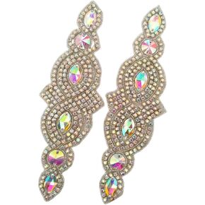 2 Pieces AB Crystal Applique Rhinestone Patch Hot Fix Applique Rhinestone Iron on Patch LSAP012