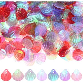 1200-Pack Seashell Sequins, 100g Shell Shape Loose Sequins with 2 Holes for DIY Craft/Sewing/Applique/Earrings/Clothing, Sea Shell Flakes [Multicolor]