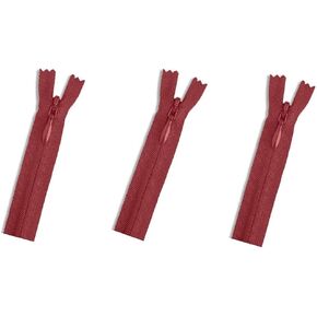 Invisible (Conceal) YKK Zippers - Perfect for Clothes, Crafts & Sewing Projects - Color: Deep Red #520 - Choose Your Length - Made in The United States (3 Zippers Per Pack).