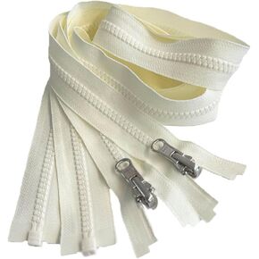 2pcs YKK #5 Molded Plastic Reversible Slider Inside/Outside Medium Weight Sport Jacket Zipper Separating Aluminum Pull Color Ivory #502W - Choose Your Length (Ivory #502W, 24" Inches)