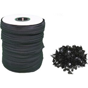 Black #5 Zipper 250 Yards [750 Ft] Roll - Includes 200 Zipper Heads