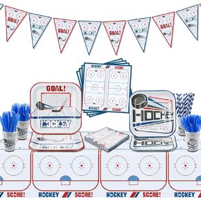 162Pcs Hockey Party Decorations - IncludING Hockey Theme Plates, Napkins, Cups, Birthday Banner for Ice Hockey Party Decoration Kids Party Supplies, Serve 20