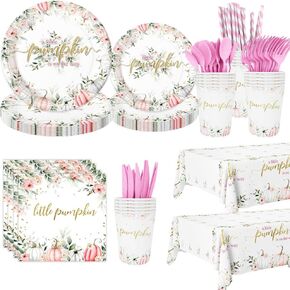 194 PCS Baby Boy Shower Decorations Blue Baby Shower Paper Plates Cups and Napkins Sets Boy Baby Shower Party Supplies Disposable Tableware Set with Tablecloth Serves 24 Guests