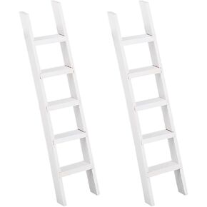 AHANDMAKER 2 Mini Wood Doll House Ladder, 5 x 1.2 Inch Miniature Ladder for Dollhouse Decor, White