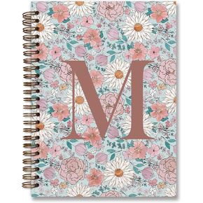 Initial M Journal Personalized Spiral Notebook,Vintage Flower Teen Girl Gifts,Monogrammed Notebook for Women Teen Girl,College Ruled Hardcover Spiral Notebook 5.5 x 8.3