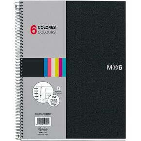 Miquelrius A5 Wirebound Notebook, 6-Subject, Graph Paper, Black (6 x 8 inches)