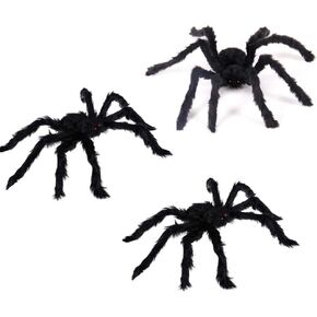 Halloween Giant Spider Decorations, Black Realistic Hairy Spider Props for Indoor Outdoor Office House Yard Creepy, 3 Pcs 20 Inches
