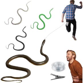 Fake Snake, 2025 Snake Prank with String Clip, Realistic Snake Prank, Rubber Snake, Pranks for Adults Funny Fake Snake Prank, Funny Pranks Prank Toys(Dark Green)